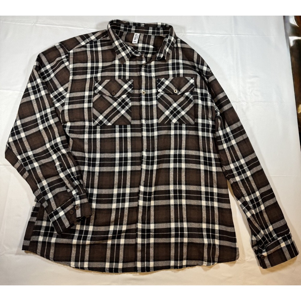 Weiv 3XL Brown Black Plaid Classic Flannel Button Up Long Sleeve Shirt